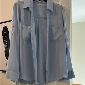 Express portofino slim fit Light Blue Button-Up Blouse